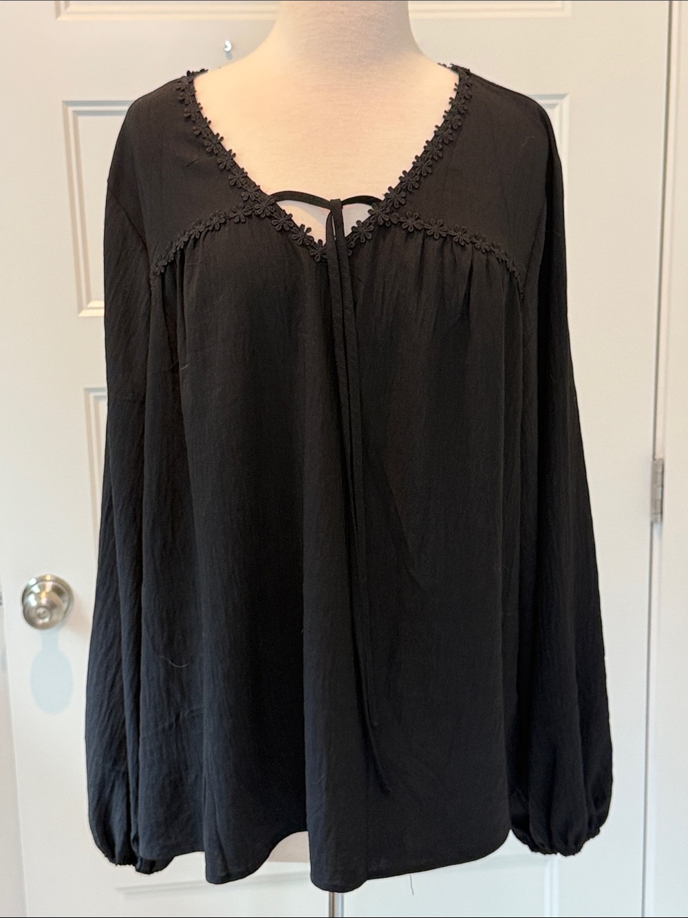 Peasant Blouse with Floral Lace Detail Plus Size